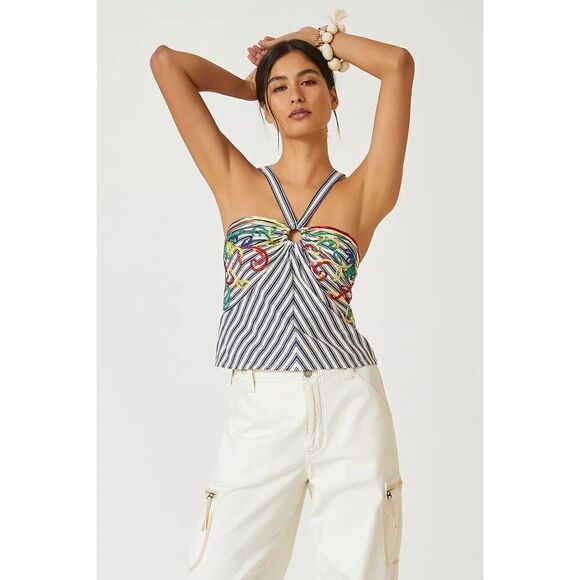 Free People x Tiny Avril Emroidered Striped Knit Halter Size M - Picture 1 of 7